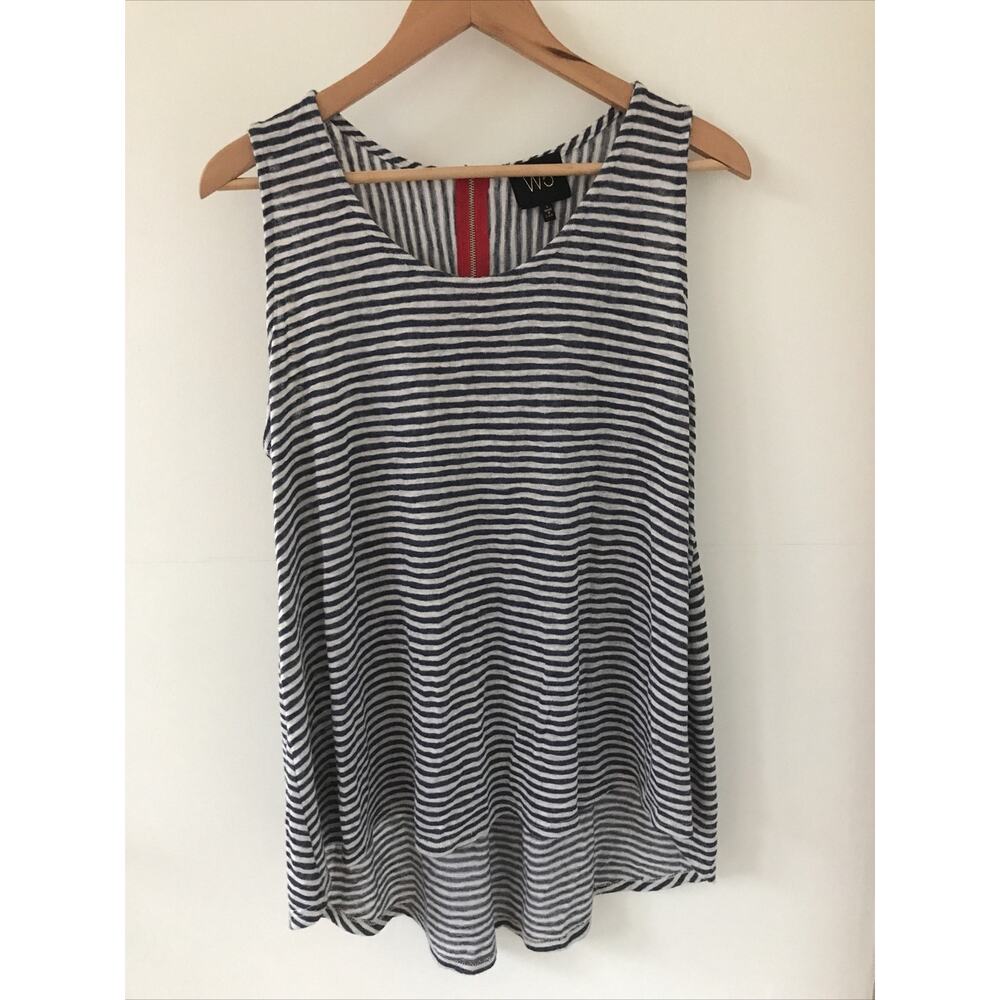 Anthropologie W5 Lagenlook Linen Blend Blue White Striped Tunic Shirt L 40" USA